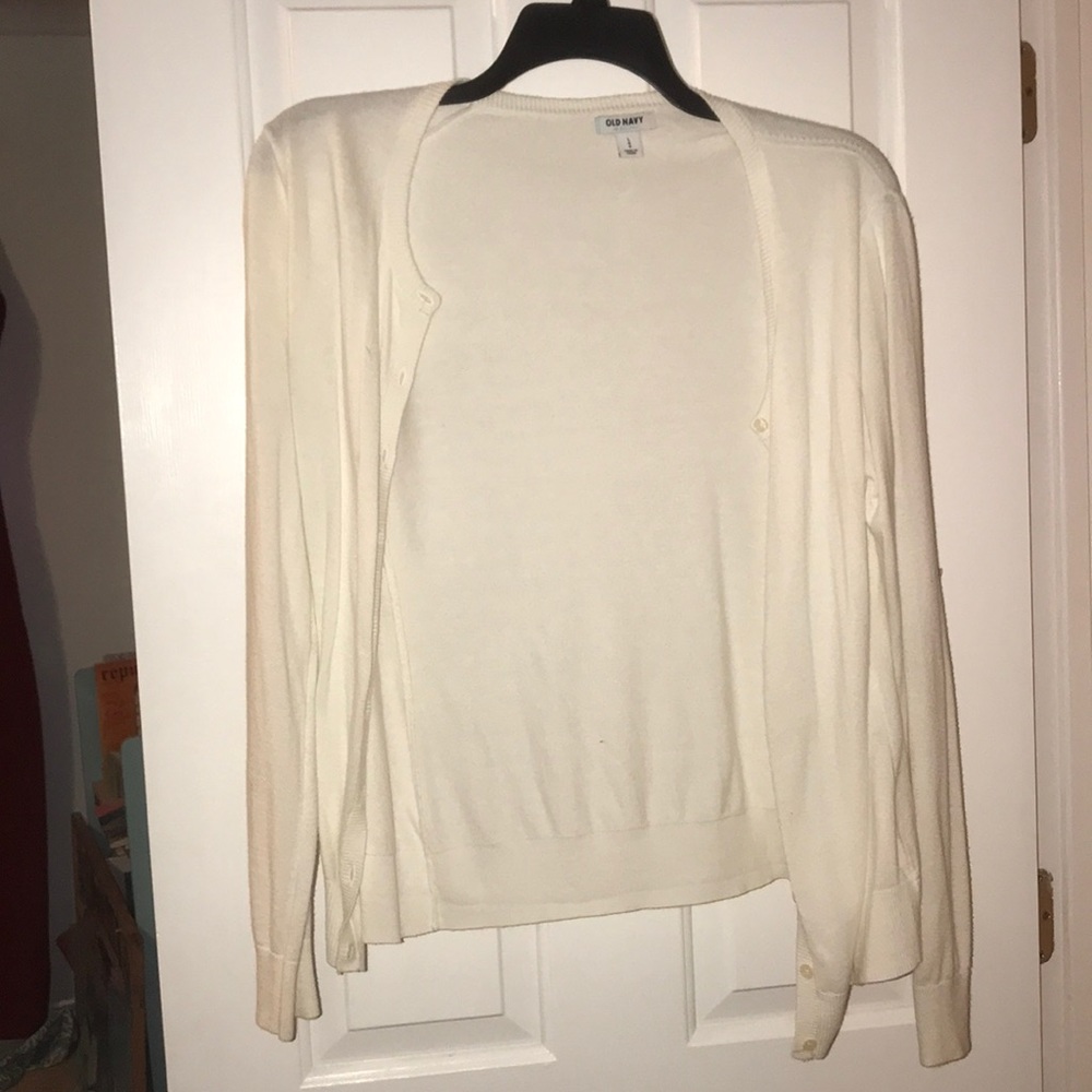 White button up sweater